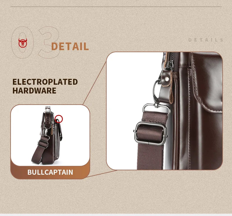 BULLCAPTAIN Men Genuine Leather Crossbody Bag Casual Everyday