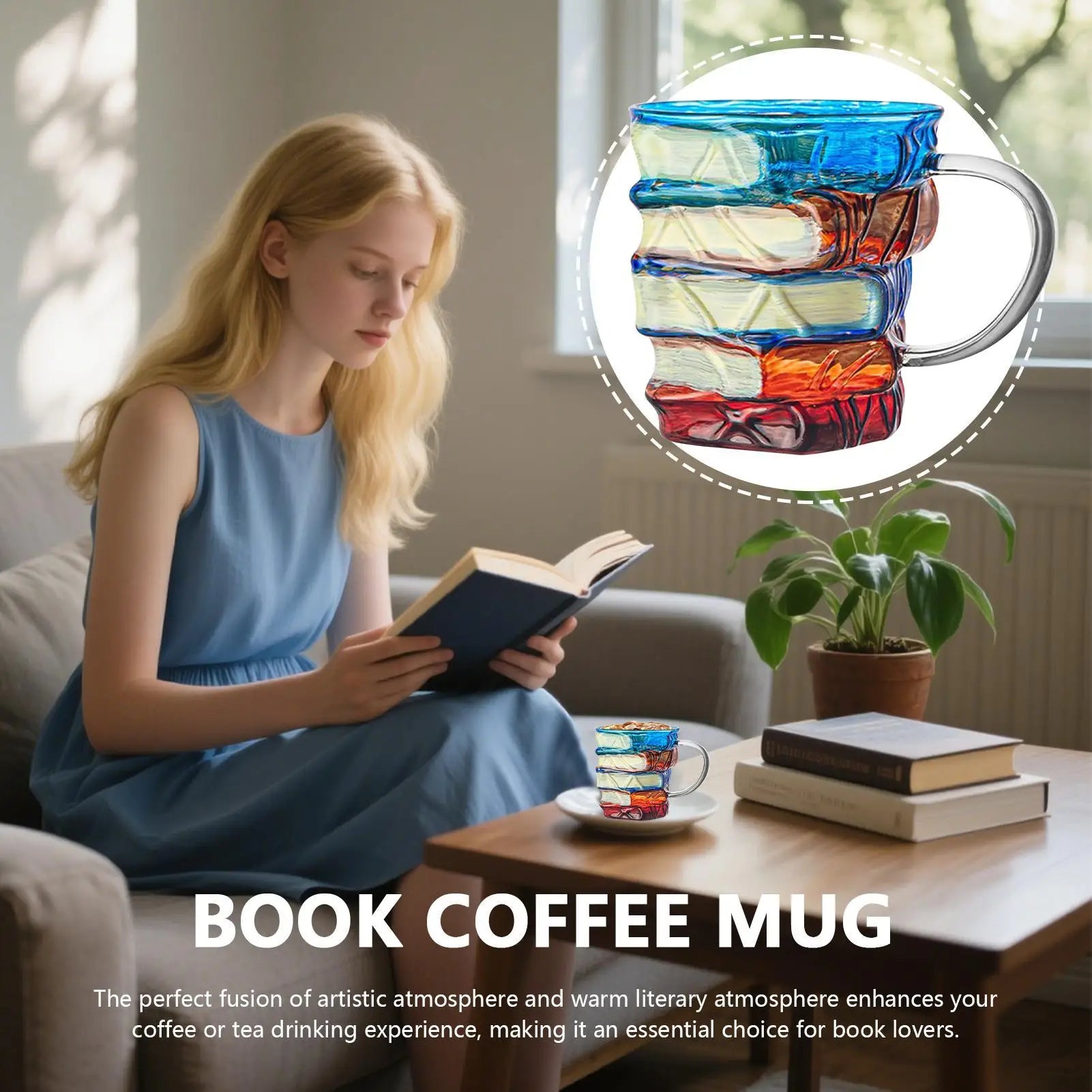 3D Painted Book Mug 350ml Colored Glass Drinking Cups Uni... - Back View
