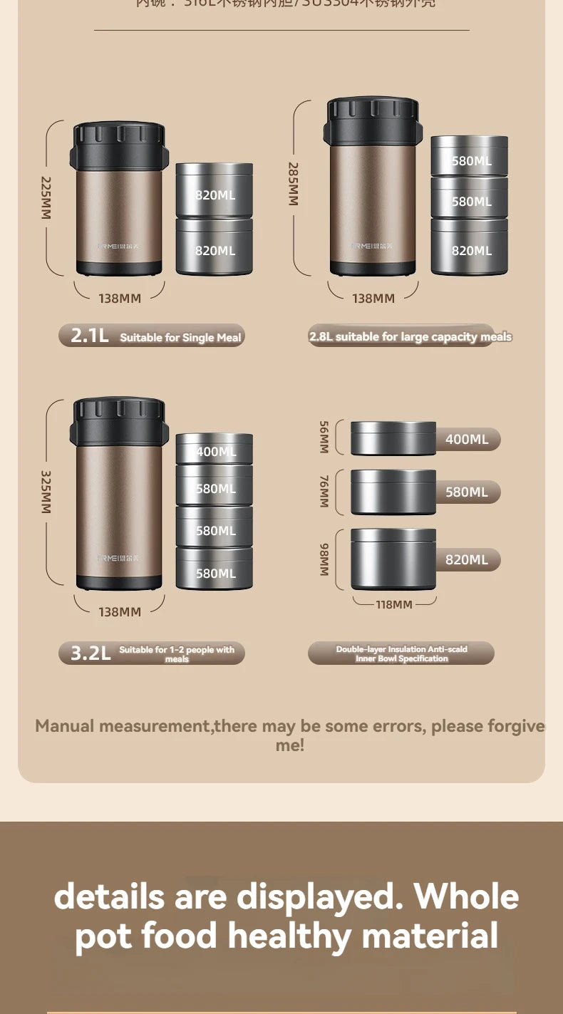Stainless Steel Lunch Box, Large Capacity, Outdoor Bento Box,