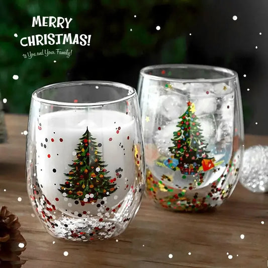 Christmas Double Wall Glass Cup Heat-resistant Water Cup Christmas Tre - Main View
