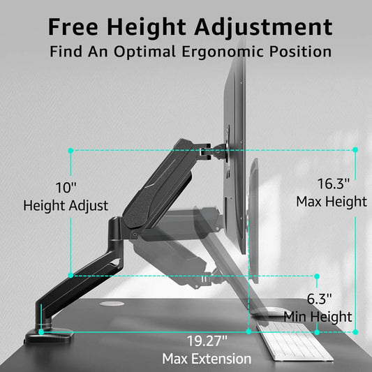 Redragon GMK914 Single Monitor Mount Stand Gas Spring Adjustable Arms with VESA 75/100mm, 13-32 Inch Screen Compatibility - Detail View