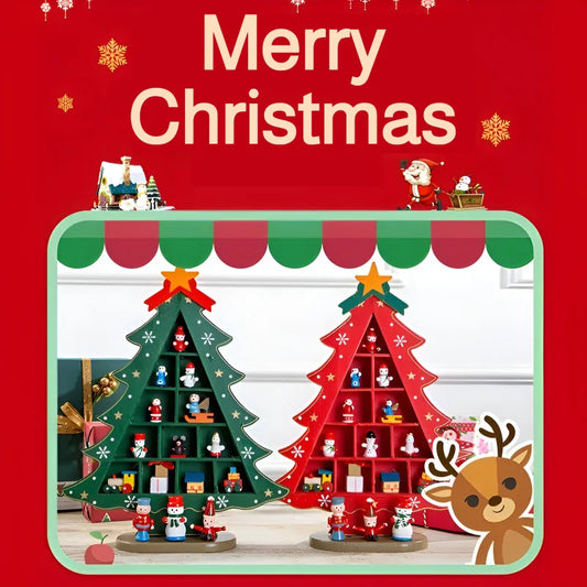 Christmas decorations small mini wooden Christmas tree DIY three-dimen - Front View