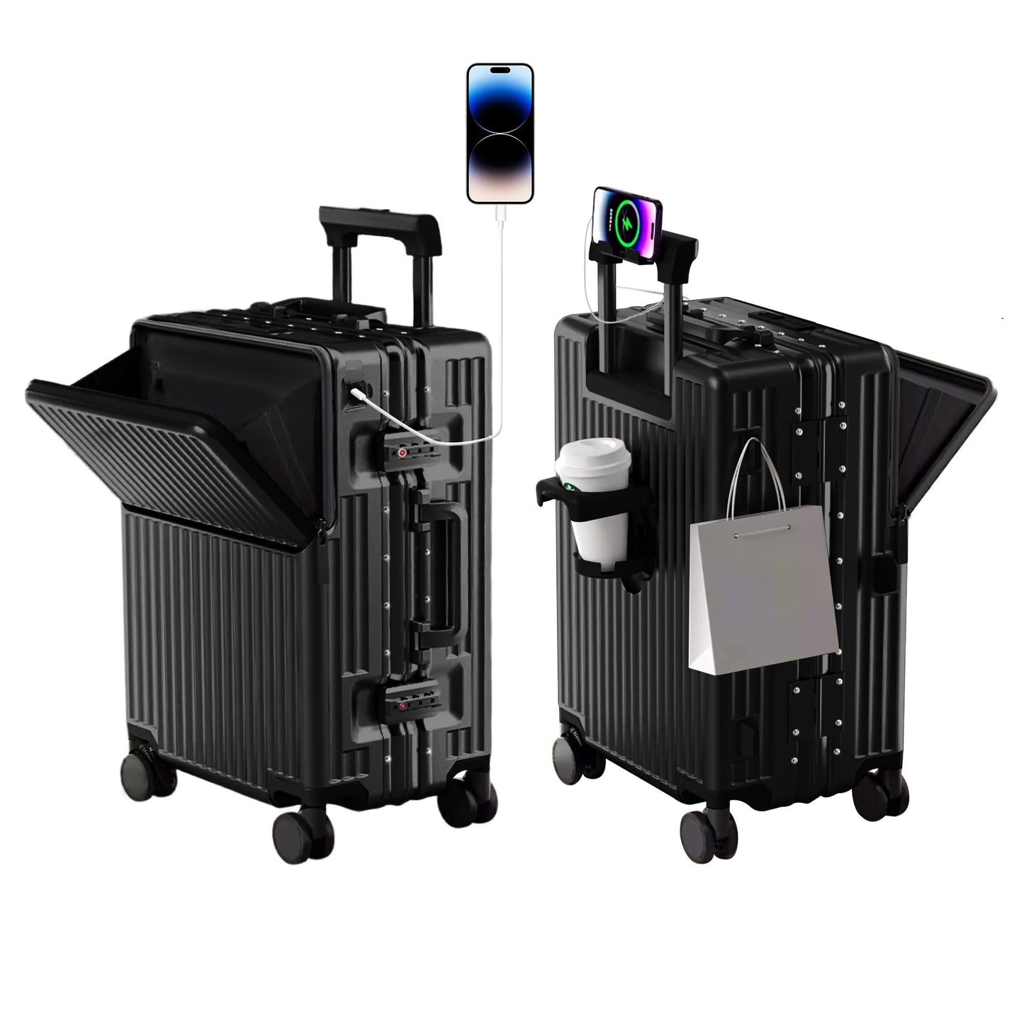 AIWEINY 2025 Aluminum Frame Suitcase PC Hard Shell Pressure-Resistant Travel Luggage, 360° Silent Sw - Additional view