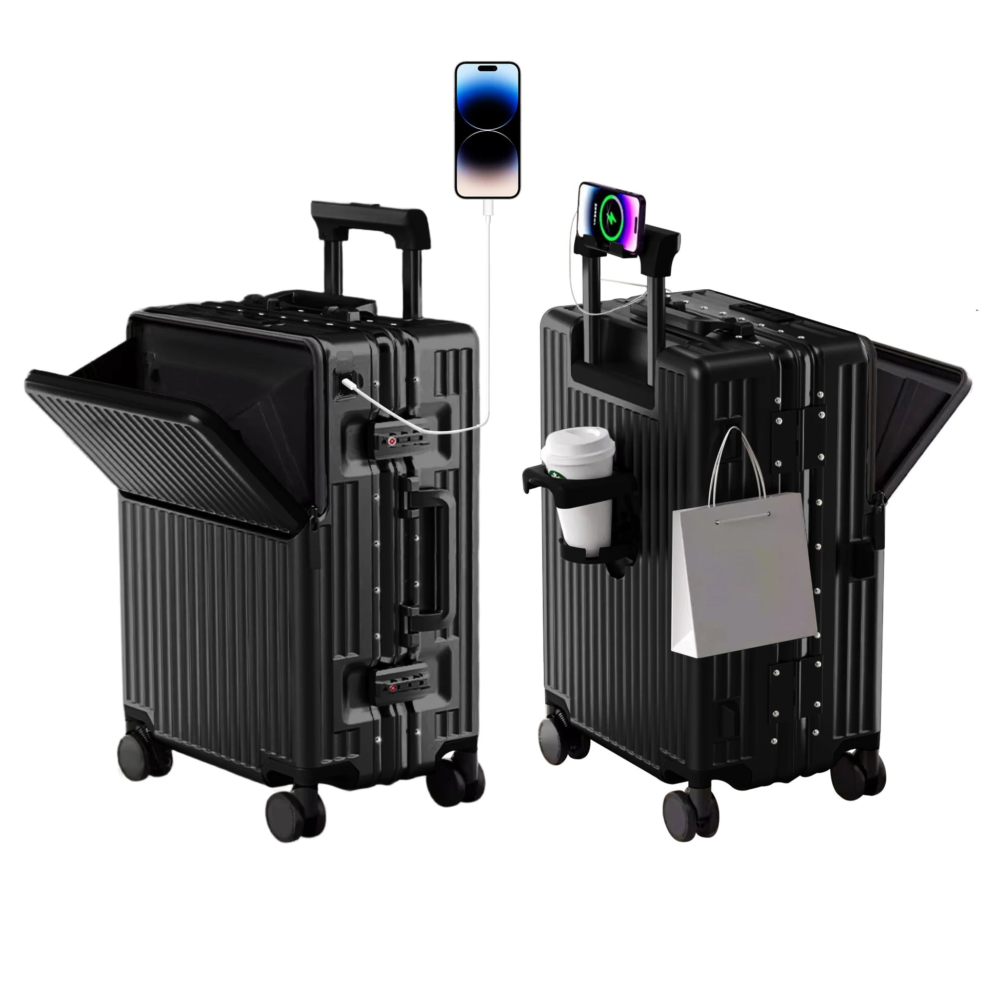 AIWEINY 2025 Aluminum Frame Suitcase PC Hard Shell Pressure-Resistant Travel Luggage, 360° Silent Sw - Additional view