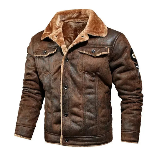 2023 Pu Jacket Men Thick Warm Military Bomber Tactical Leather Jackets - Side View