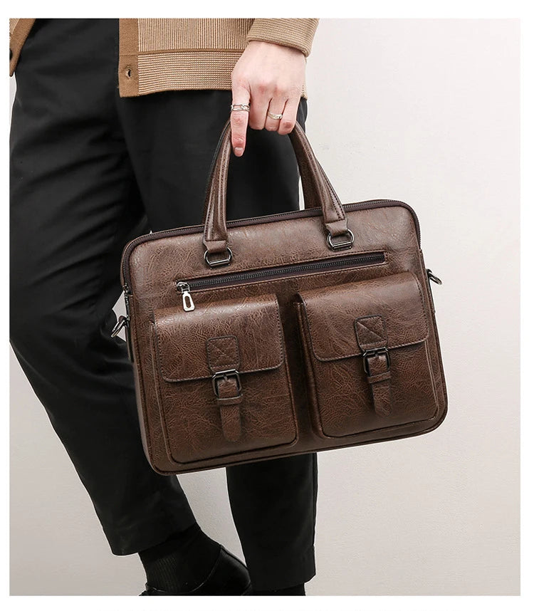 Luxury Brand Man Business Briefcase Bag PU Leather Messenger