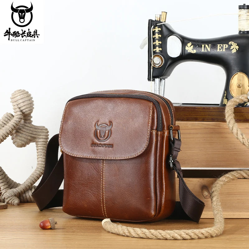 BULLCAPTAIN Leather Men's Messenger Bag Business Shoulder Bags