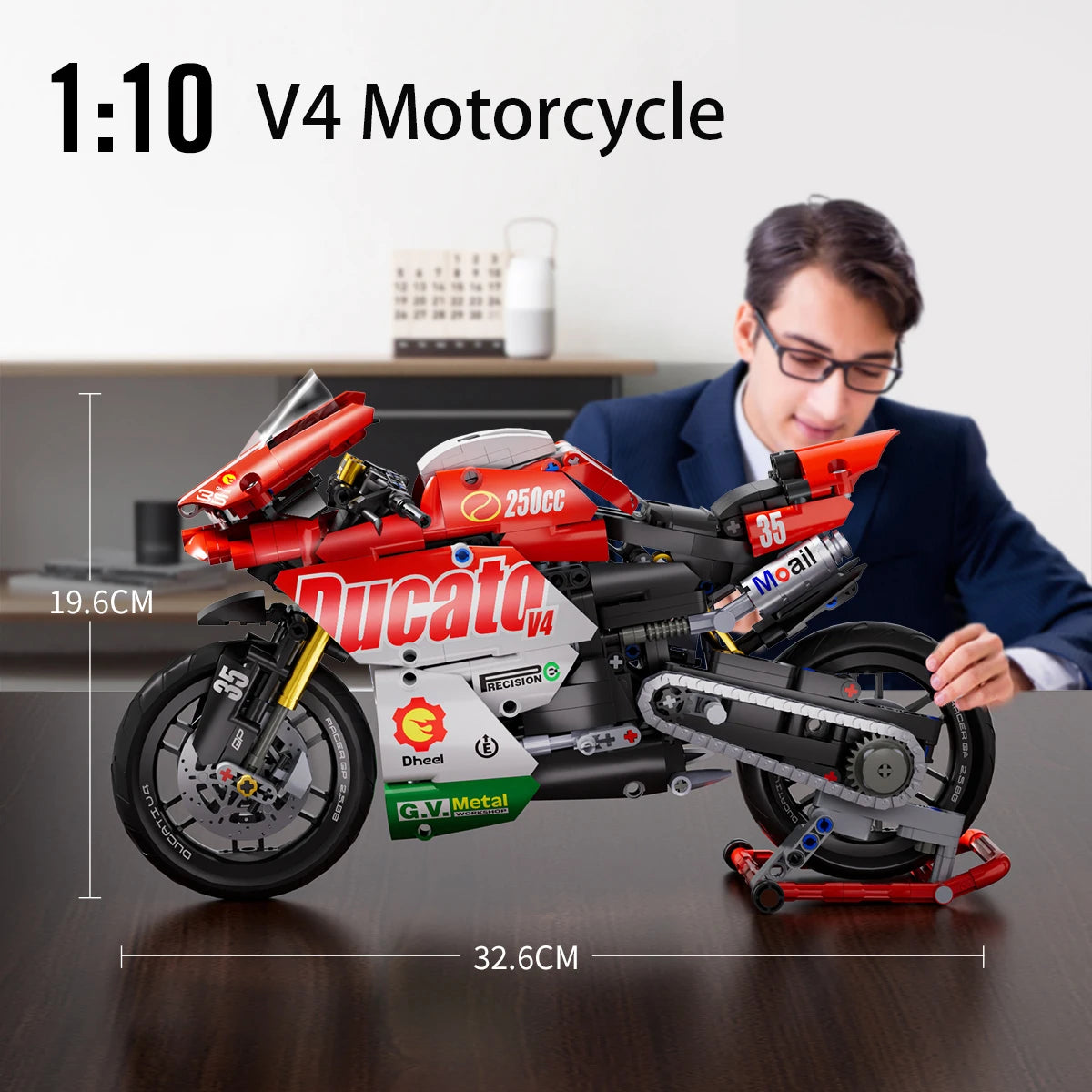 Technical V4 Motorcycle Building Blocks Set Famous Super Motorbike Model Kit Racing Bricks Kids Asse - Additional view