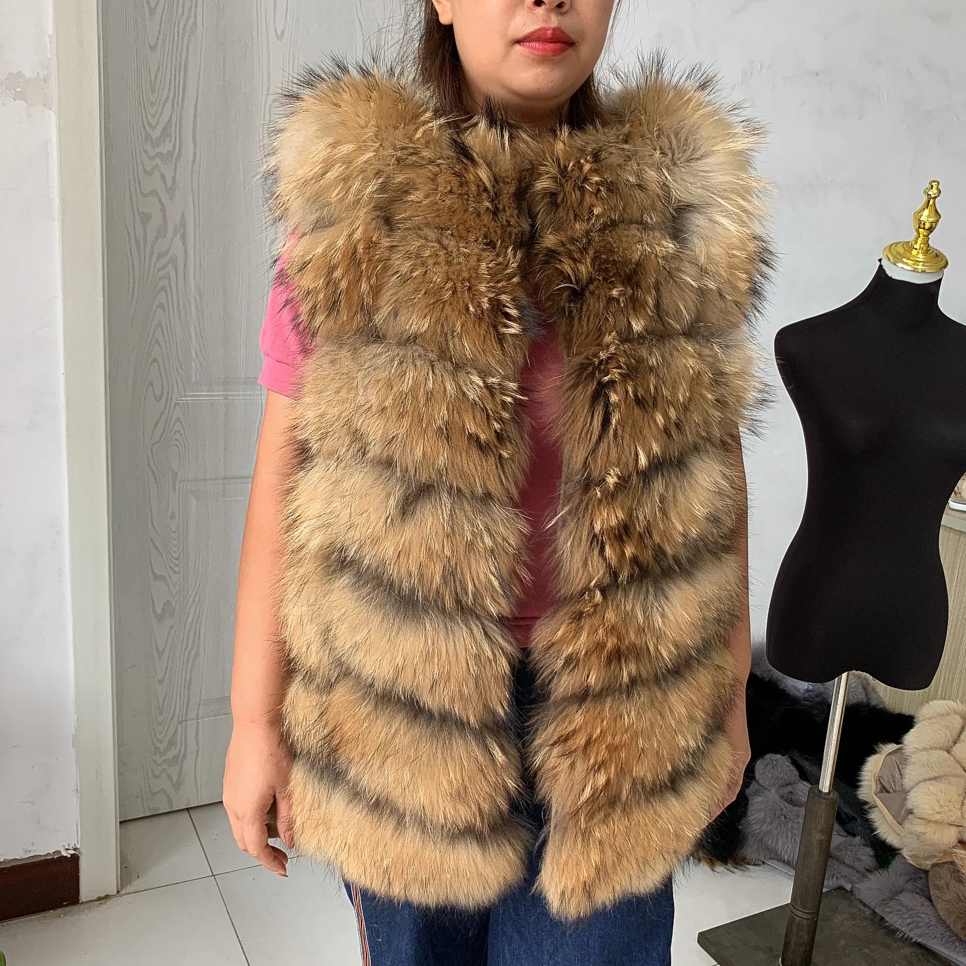 Natural fox fur vest ladies winter autumn coat warm vest made of natural fur wom - View 57