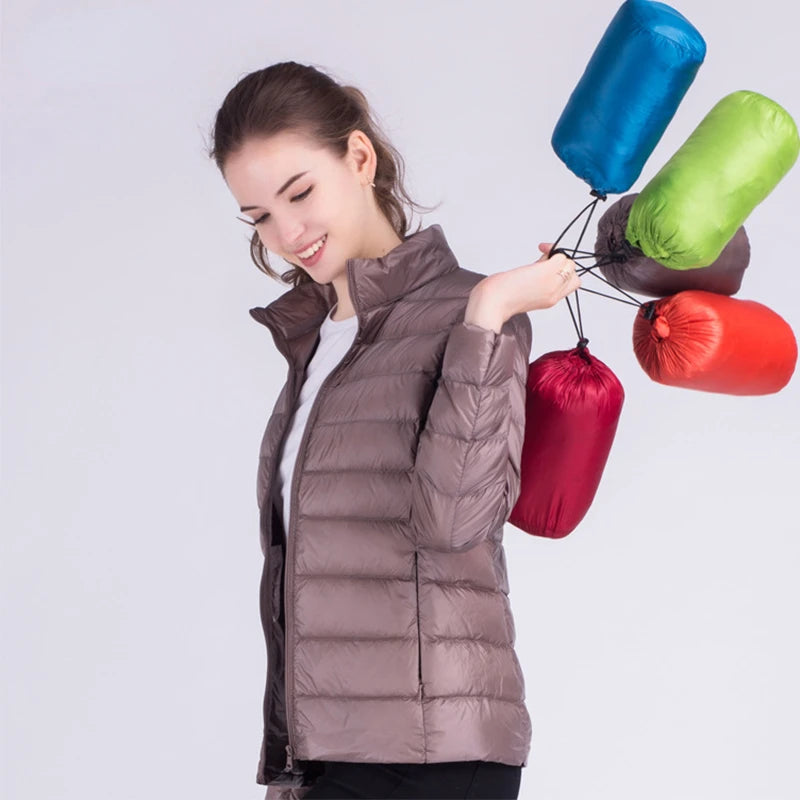 New Autumn Winter Women Ultra Light White Duck Down Jackets Candy Color Slim Short Design Warm Down 
