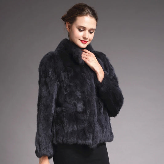 Fancy Rani Natural Rabbit Fur Coat Women Winter Jacket Real Leather And Fur Wome - Detail View