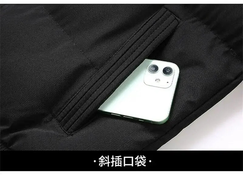 Men's Lightweight Warm Jacket Standing Collar Casual Horizontal Stripe down Winter Outerwear Windbre - Gallery image 16