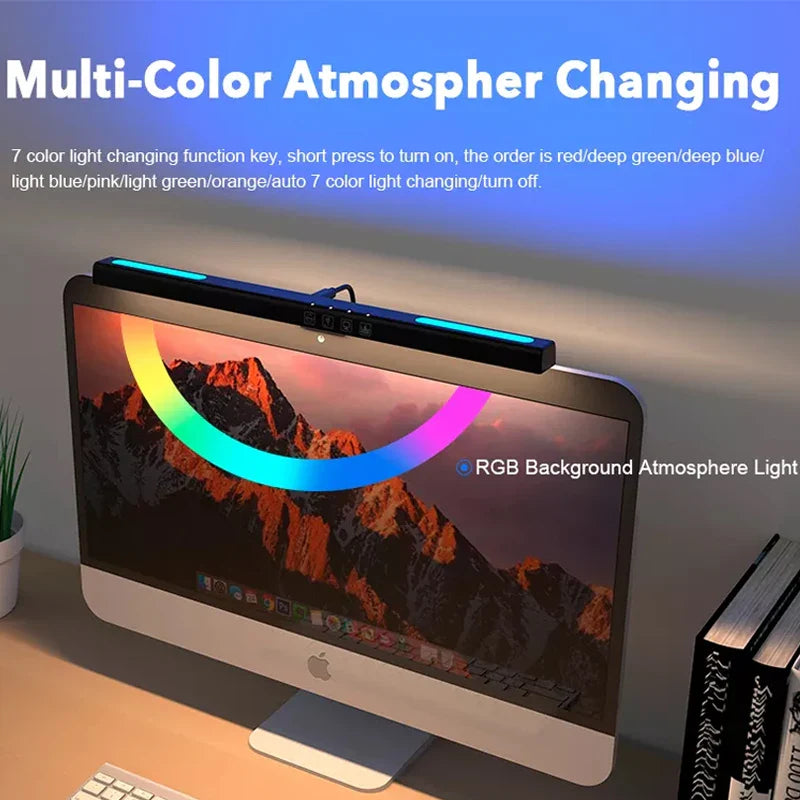 Curved Screen Hanging Light Bar RGB Desktop Background Atmosphere Lamp 3-Color E - Side View