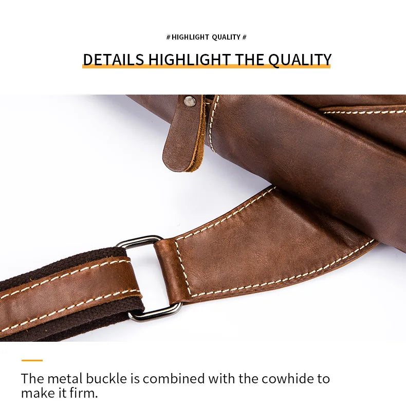 BULLCAPTAIN Genuine Leather Chest Bag Casual Triangle Crossbody