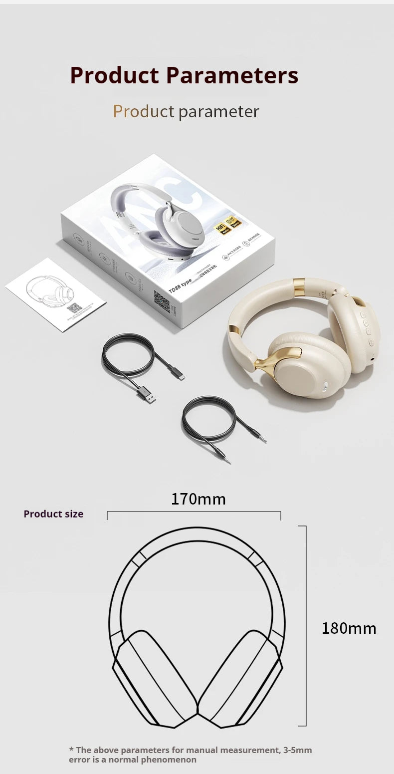 ANC Noise Reduction 100H Play Time Bluetooth Headphones 360° Surround Sound Wireless Headsets Sports - Gallery image 12