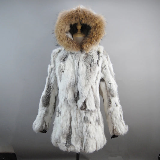 2025 Winter Women Rabbit Fur Coat Real Genuine Rabbit Fur Jacket With  - Detail View