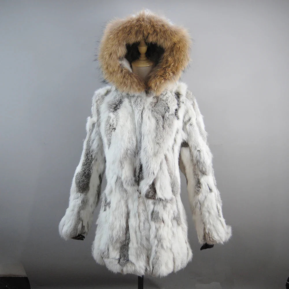 2025 Winter Women Rabbit Fur Coat Real Genuine Rabbit Fur Jacket With  - Detail View