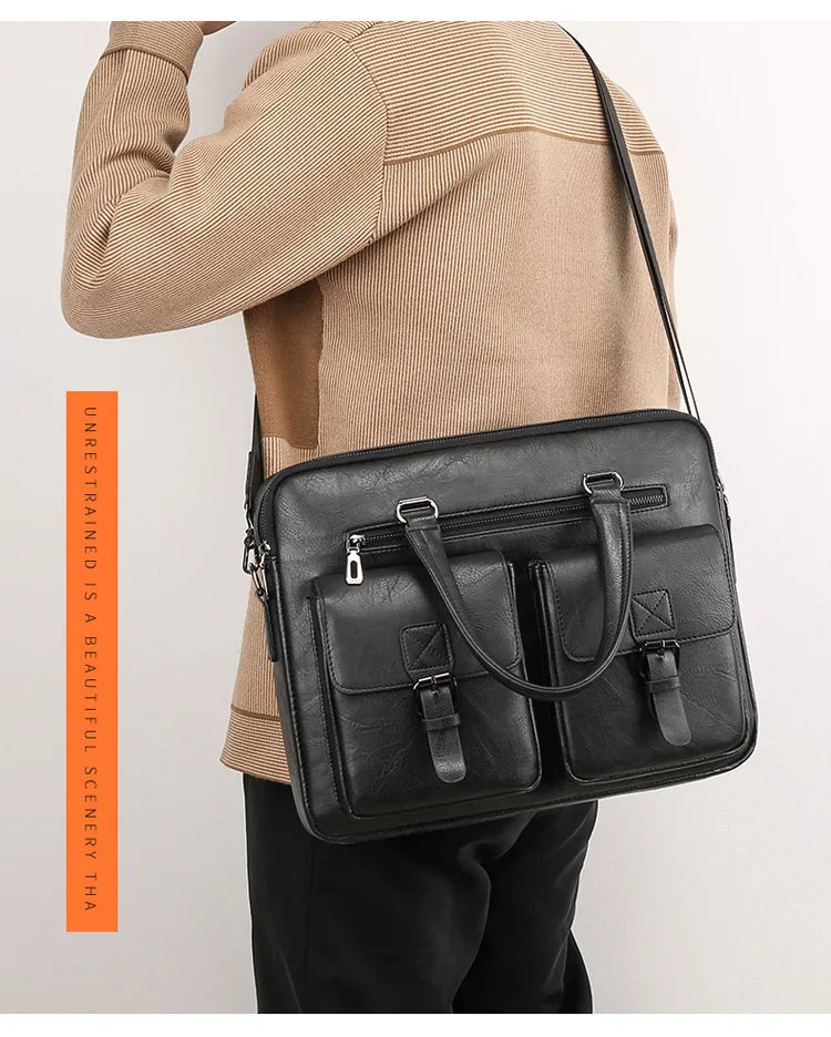 Luxury Brand Man Business Briefcase Bag PU Leather Messenger