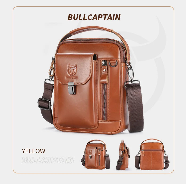 BULLCAPTAIN Men Genuine Leather Crossbody Bag Casual Everyday