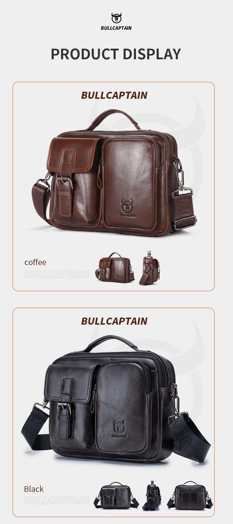 BULLCAPTAIN New Genuine Leather Men Crossbody Bag Male Briefcase