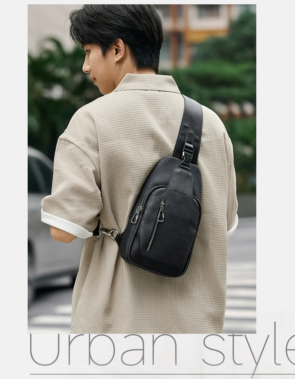 Septwolves Business Thin Printed Leather Crossbody Sling Bag Man