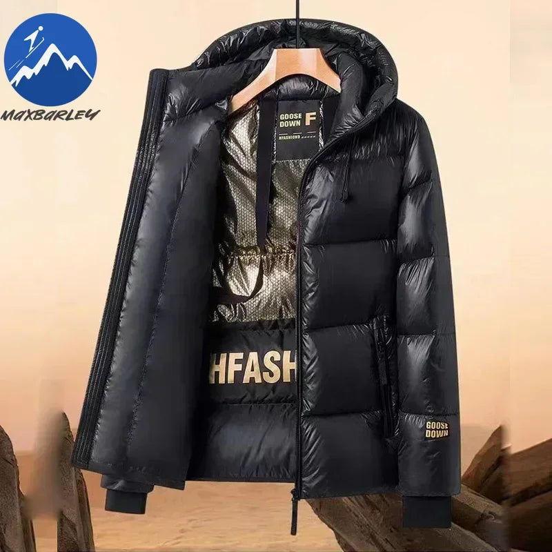 Down Jacket Men Winter Waterproof Goose Jacket Men Luxury Brand Hooded Feather Goose Coat Women Blac
