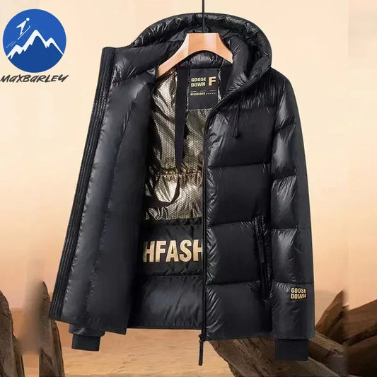 Down Jacket Men Winter Waterproof Goose Jacket Men Luxury Brand Hooded Feather Goose Coat Women Blac
