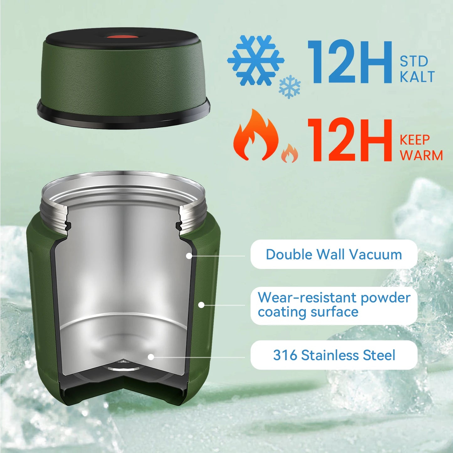 FEIJIAN 500ml Food Thermos, 316 Stainless Steel Vacuum Insulated