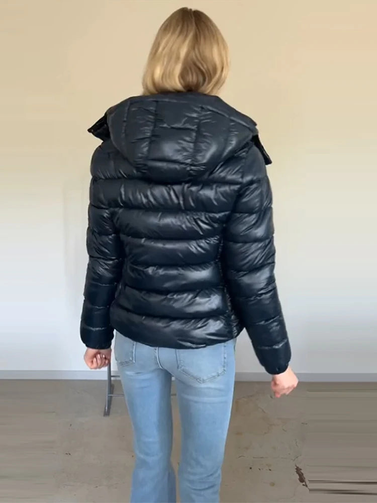 Women Burgundy Padded Coats - Hooded Zipper Winter Fashion Jacket - Features and Specifications