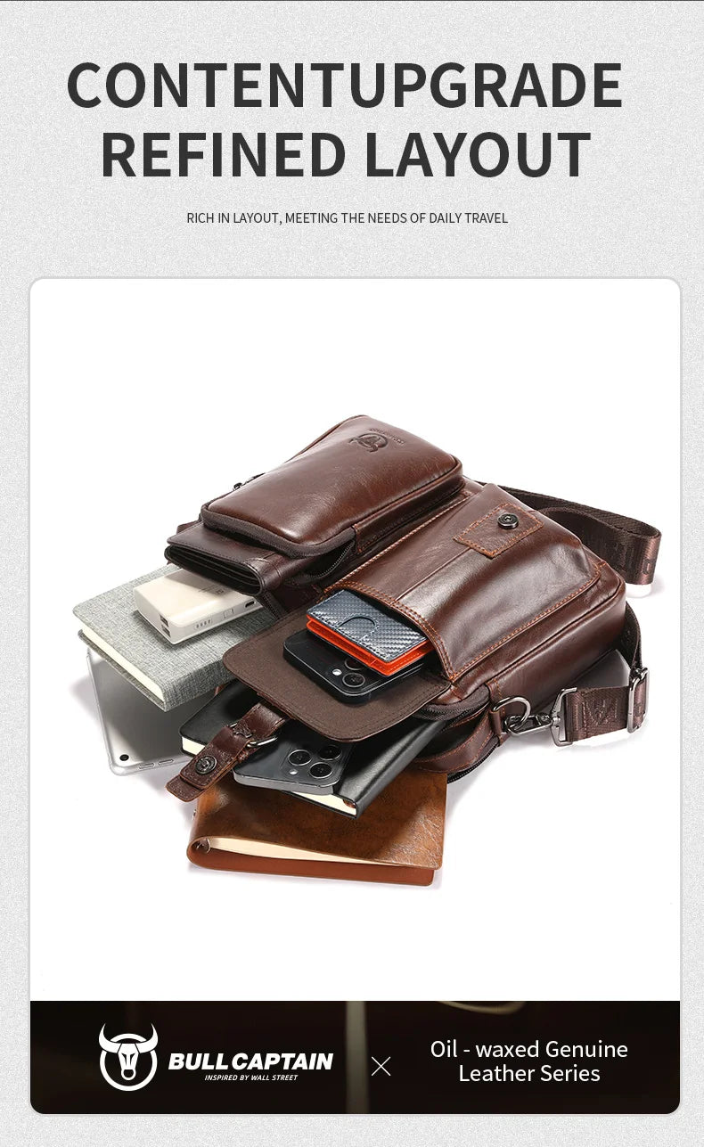 BULLCAPTAIN New Genuine Leather Men Crossbody Bag Male Briefcase