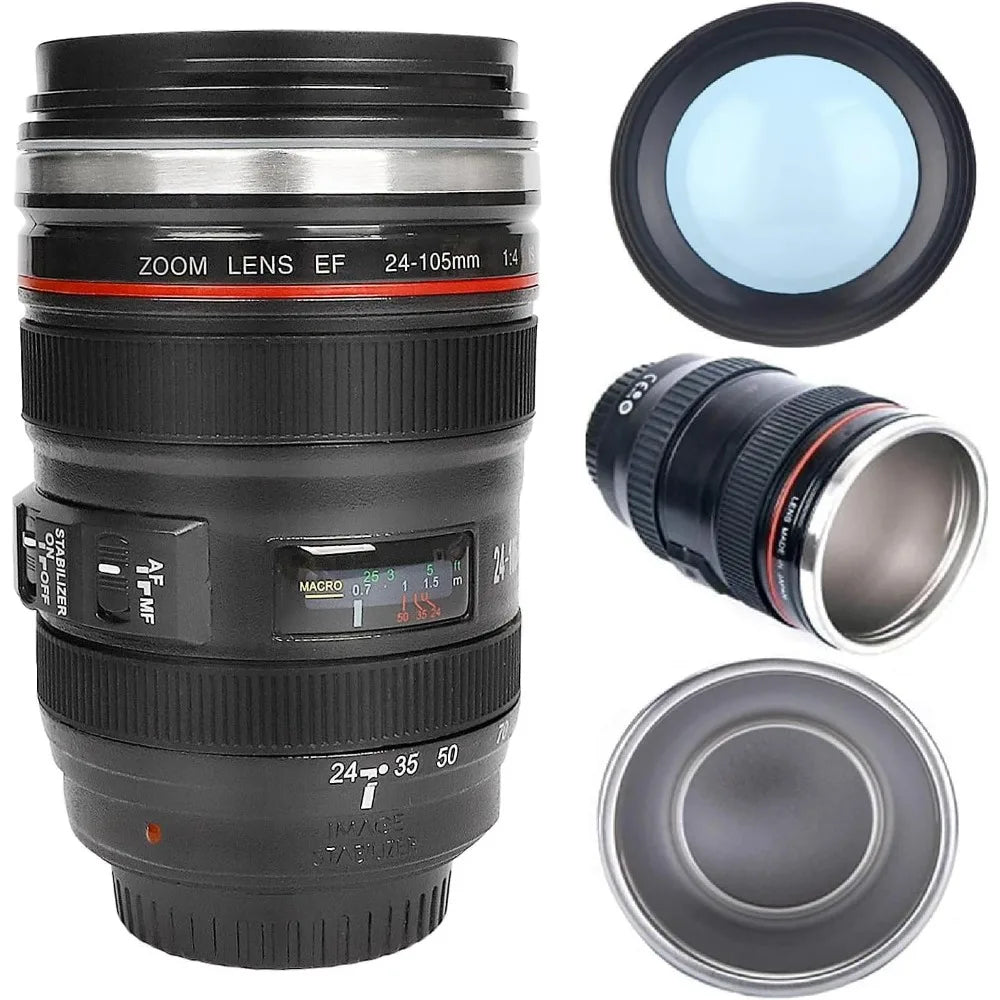 Camera Lens Coffee Mug - Stainless Steel Photographer Gift