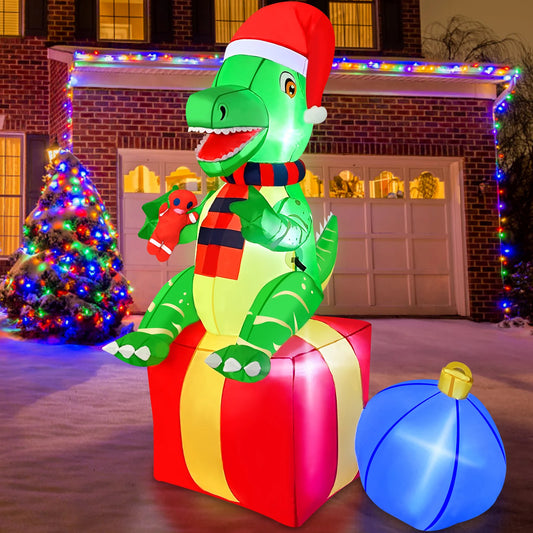 6FT Dinosaur Christmas Inflatables Outdoor Decorations Xmas Blow Up Ya - Front View