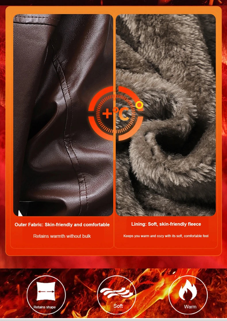 Winter Fleece-lined Leather Jacket Men 2025 New Coat Men's Top Windproof Leisure Mens Streetwear Zip - Gallery image 9