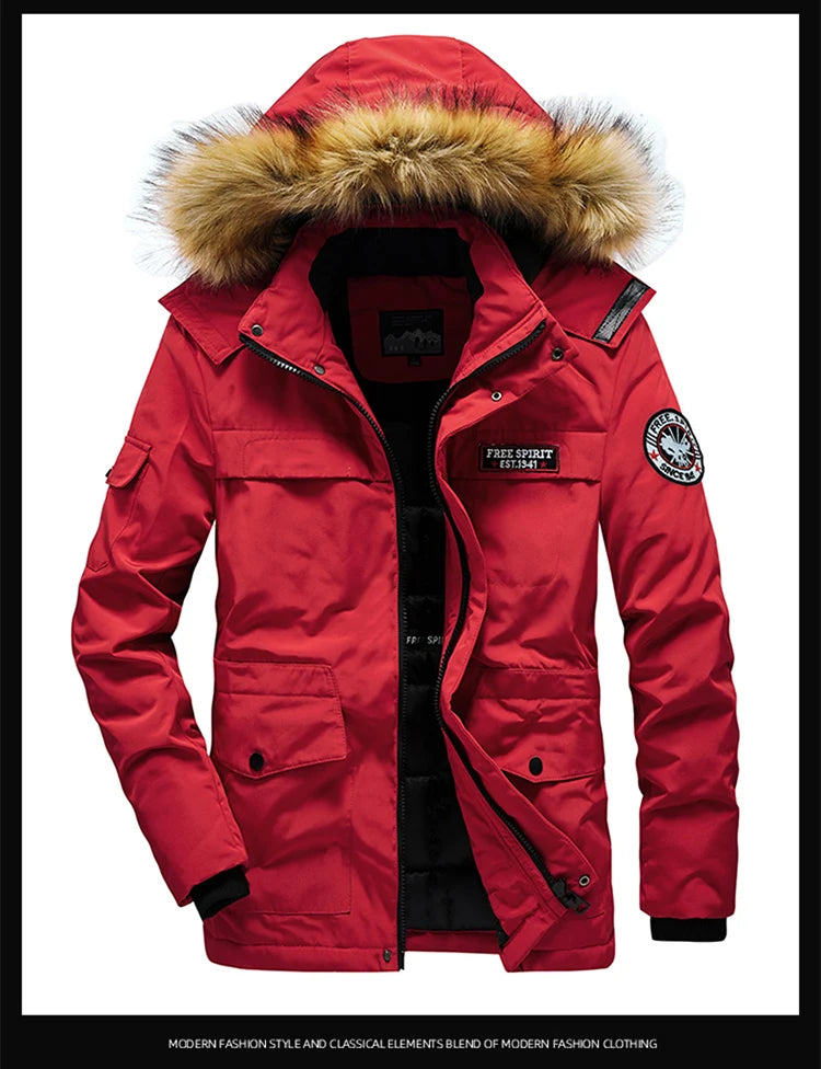 Winter Cotton-Padded Military Parkas Men's Thick Fashion Handsome Fur Hooded Coat Cotton-Padded Jack - Gallery image 9