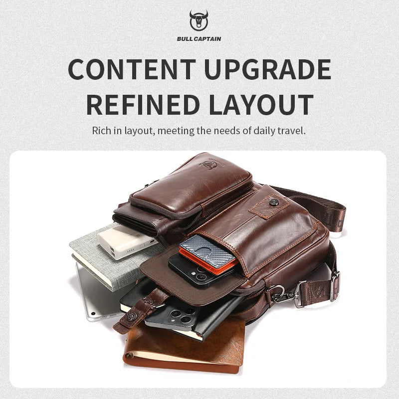 BULLCAPTAIN New Genuine Leather Men Crossbody Bag Male Briefcase