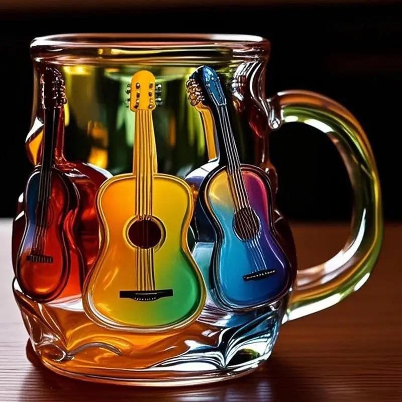Guitar Coffee Mug - 3D Guitar-Shaped Novelty Ceramic Cup with Guitar Neck Handle for Musicians and Music Lovers