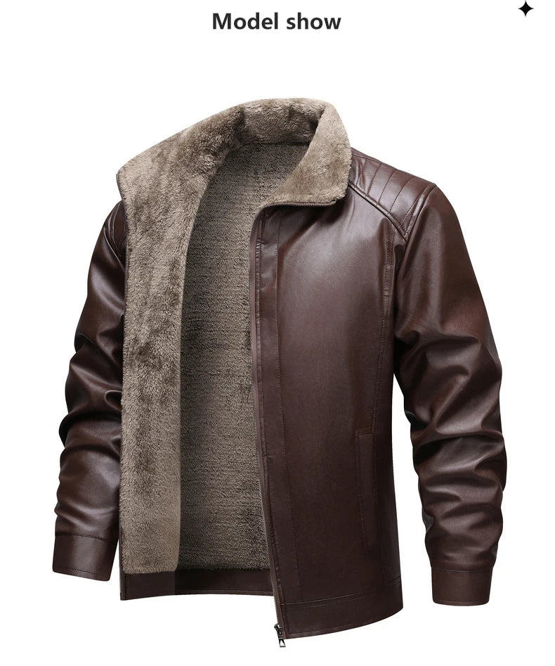 Winter Fleece-lined Leather Jacket Men 2025 New Coat Men's Top Windproof Leisure Mens Streetwear Zip - Gallery image 10