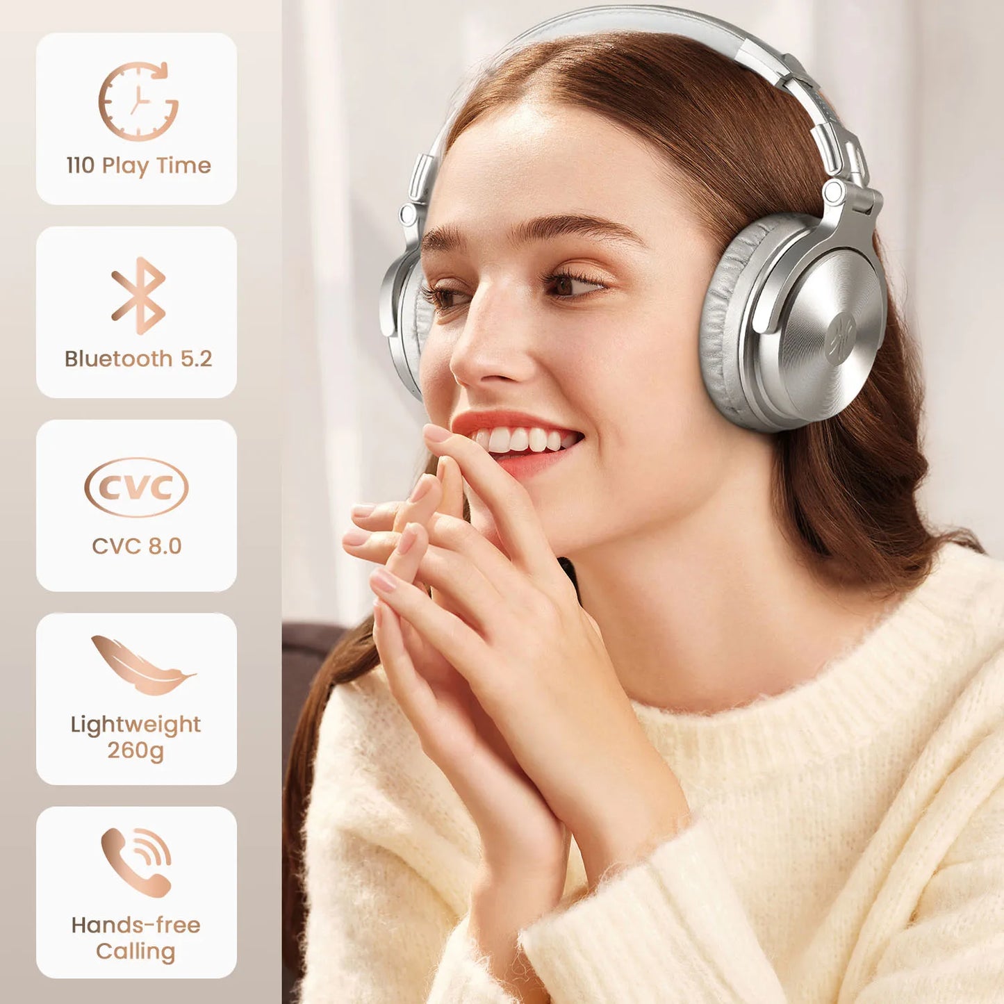 Oneodio Bluetooth 5.2 Wireless Headphones With Microphone 110H