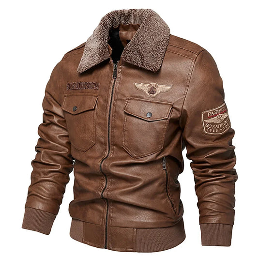 2025 Fur One Leather Coat Men Plus Velvet Autumn And Winter New Thicke - Front View