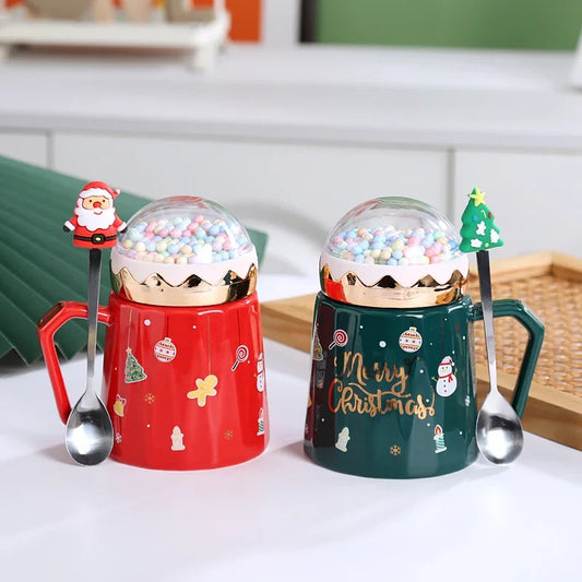 Christmas Mugs with lid and Santa Claus spoon Creative Planet Ceramic  - Front View