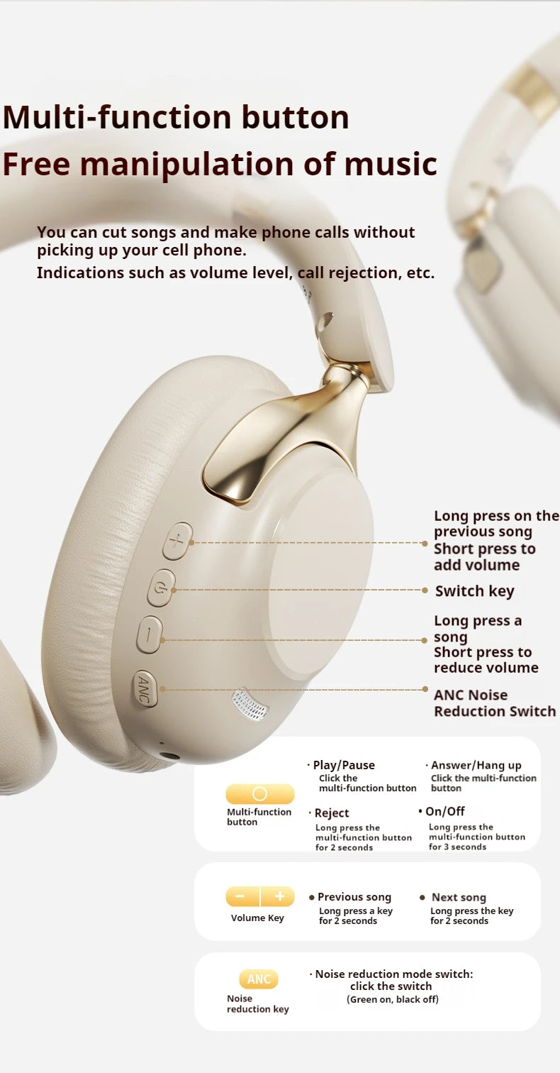 ANC Noise Reduction 100H Play Time Bluetooth Headphones 360° Surround Sound Wireless Headsets Sports - Gallery image 11