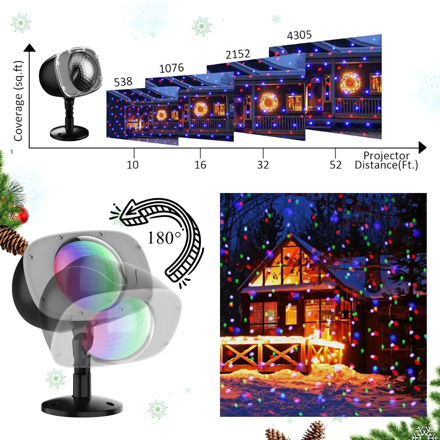 Christmas Snowfall Projection Lights Indoor Outdoor Holiday Lights Wit - Back View