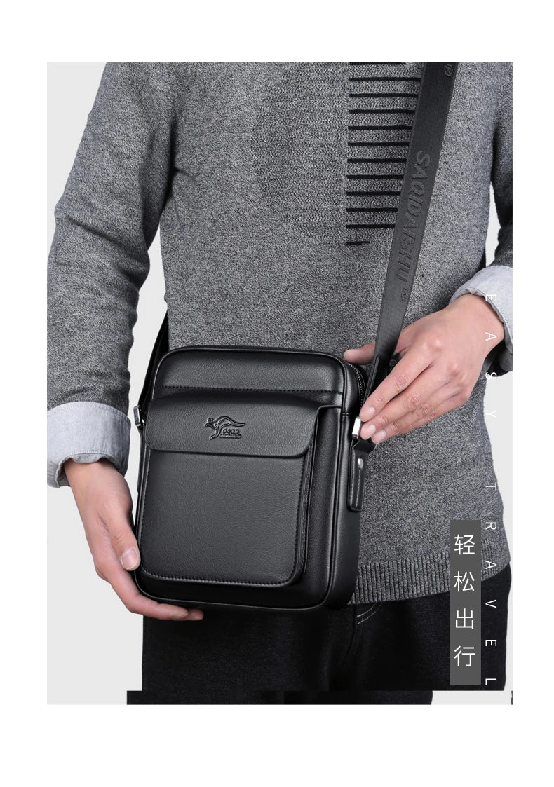 PU Leather Crossbody Bag for Men - Square Sling Shoulder Bag with
