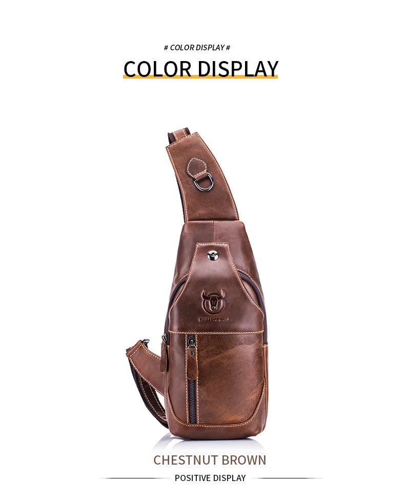BULLCAPTAIN Genuine Leather Chest Bag Casual Triangle Crossbody