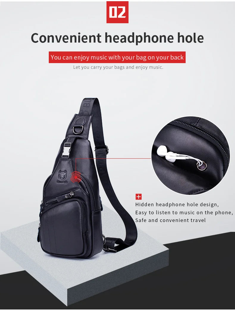 BULLCAPTAIN Bag Genuine Leather Chest Bag Men's Fashion Style Casual