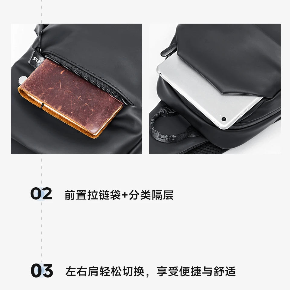 Septwolves Business Thin Printed Leather Crossbody Sling Bag Man