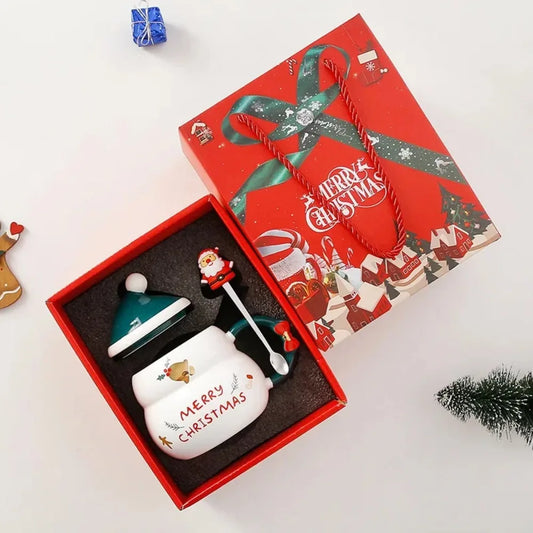 Ceramic Christmas Mug with Lid Spoon Cute Cartoon Coffee Cup New Year  - View 21