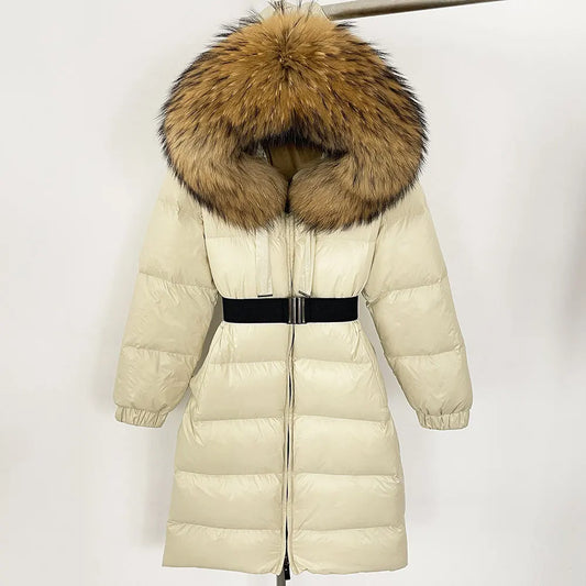 Women's Duck Down Coat with Real Fox Fur Hood - Luxury Winter Puffer Jacket 2025