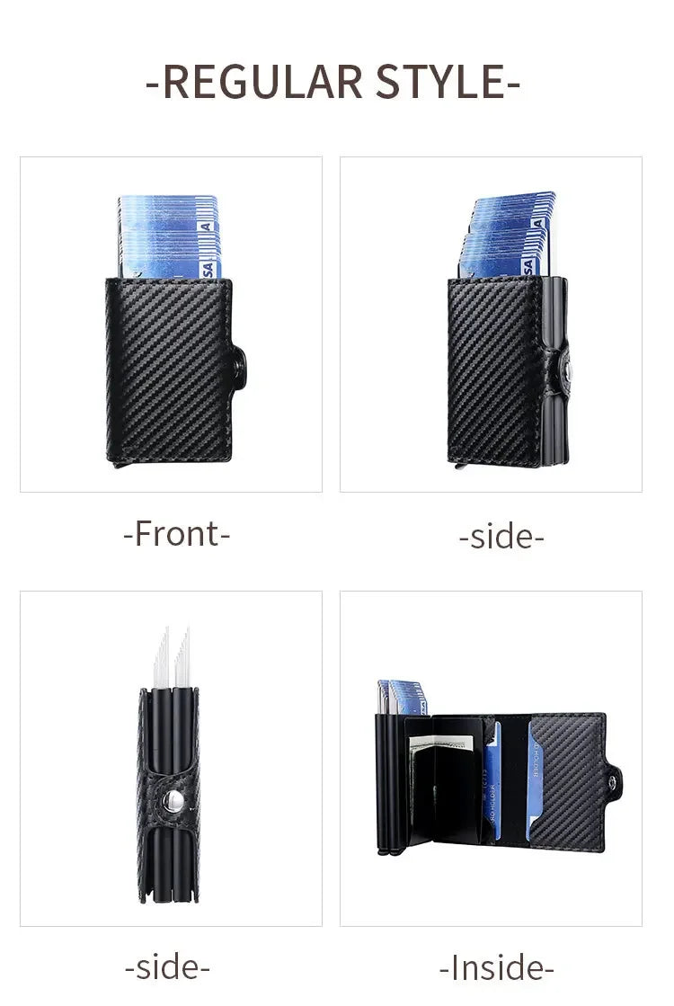 Double Layer Anti-Theft Card Case with RFID Blocking - Carbon Fiber
