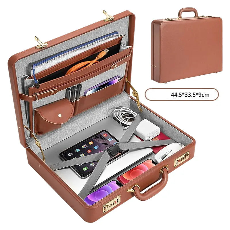 Professional PU Leather Business Briefcase Multifunctional Laptop Bag with Multiple Compartments, Do